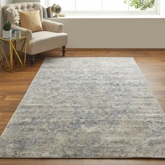 Blue And Ivory Abstract Power Loom Distressed Area Rug Photo 6