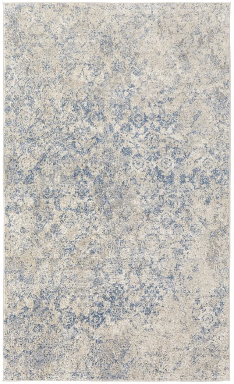 Blue And Ivory Abstract Power Loom Distressed Area Rug Photo 1