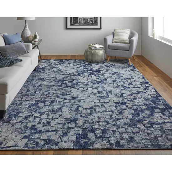 Blue And Ivory Abstract Power Loom Distressed Stain Resistant Area Rug Photo 2