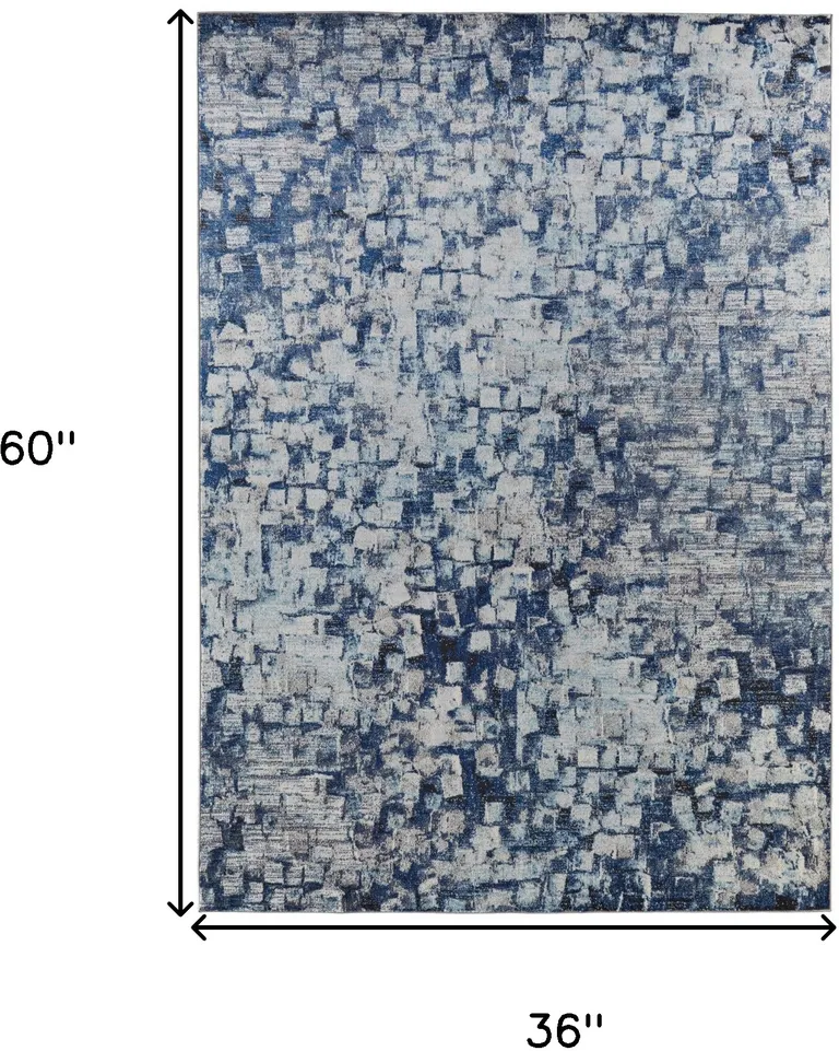 Blue And Ivory Abstract Power Loom Distressed Stain Resistant Area Rug Photo 4