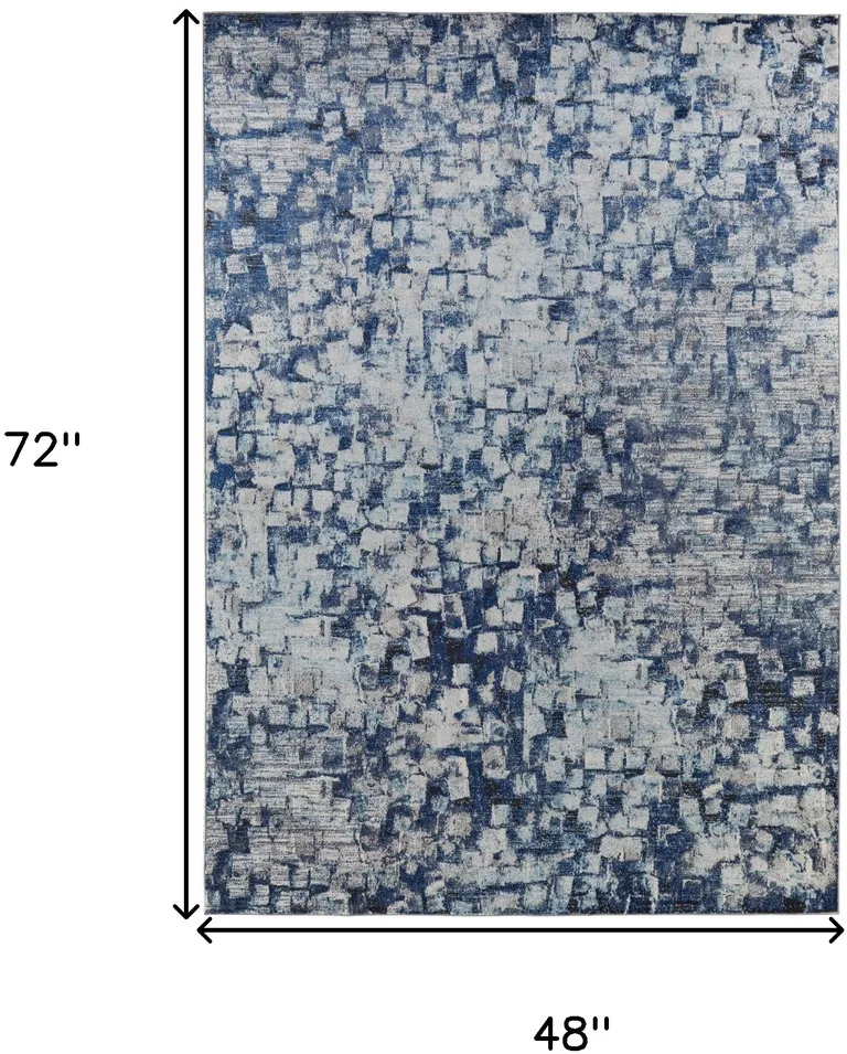 Blue And Ivory Abstract Power Loom Distressed Stain Resistant Area Rug Photo 4