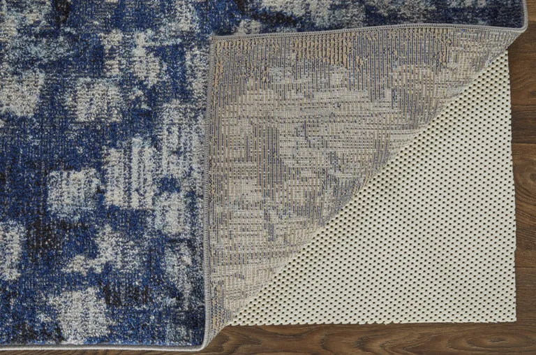 Blue And Ivory Abstract Power Loom Distressed Stain Resistant Area Rug Photo 3