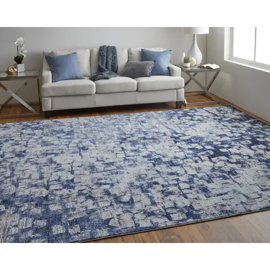 Blue And Ivory Abstract Power Loom Distressed Stain Resistant Area Rug Photo 6