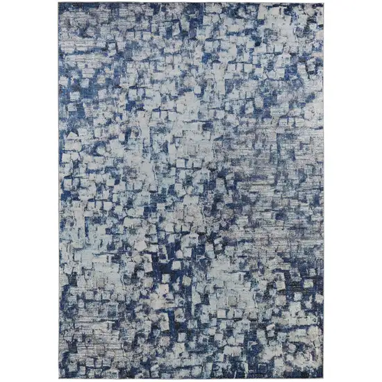 Blue And Ivory Abstract Power Loom Distressed Stain Resistant Area Rug Photo 1