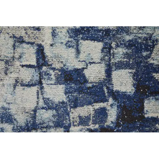 Blue And Ivory Abstract Power Loom Distressed Stain Resistant Area Rug Photo 9