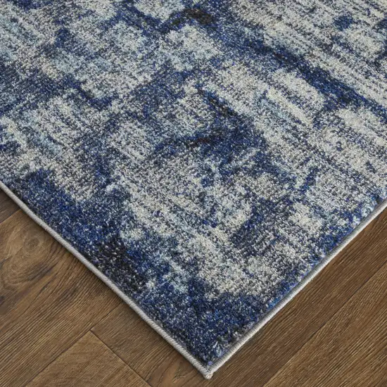 Blue And Ivory Abstract Power Loom Distressed Stain Resistant Area Rug Photo 7