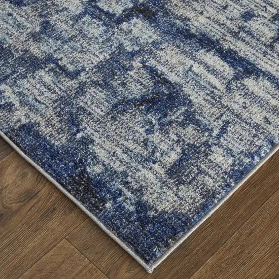 Blue And Ivory Abstract Power Loom Distressed Stain Resistant Area Rug Photo 8