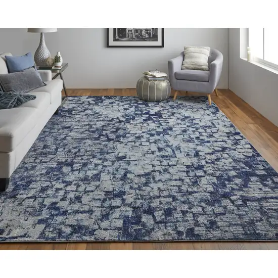 Blue And Ivory Abstract Power Loom Distressed Stain Resistant Area Rug Photo 5