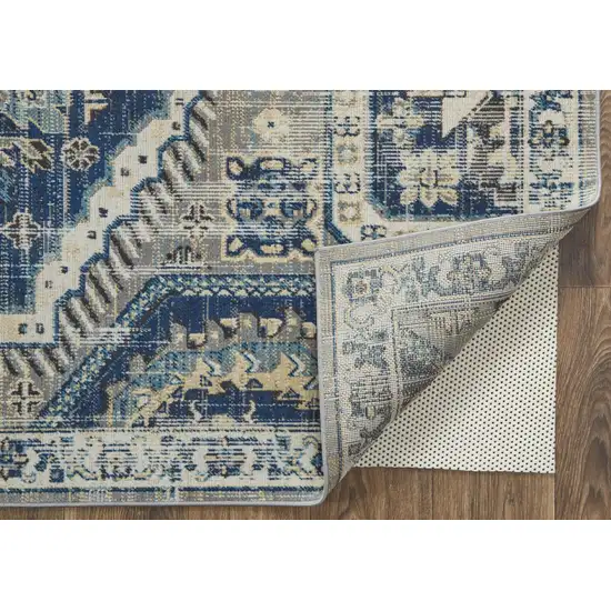 Blue And Ivory Abstract Power Loom Distressed Stain Resistant Area Rug Photo 4