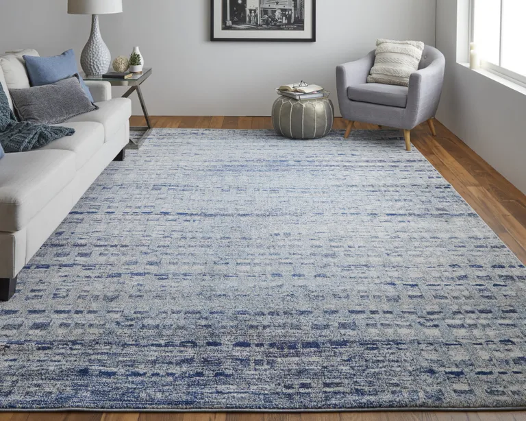 Blue And Ivory Abstract Power Loom Stain Resistant Area Rug Photo 5