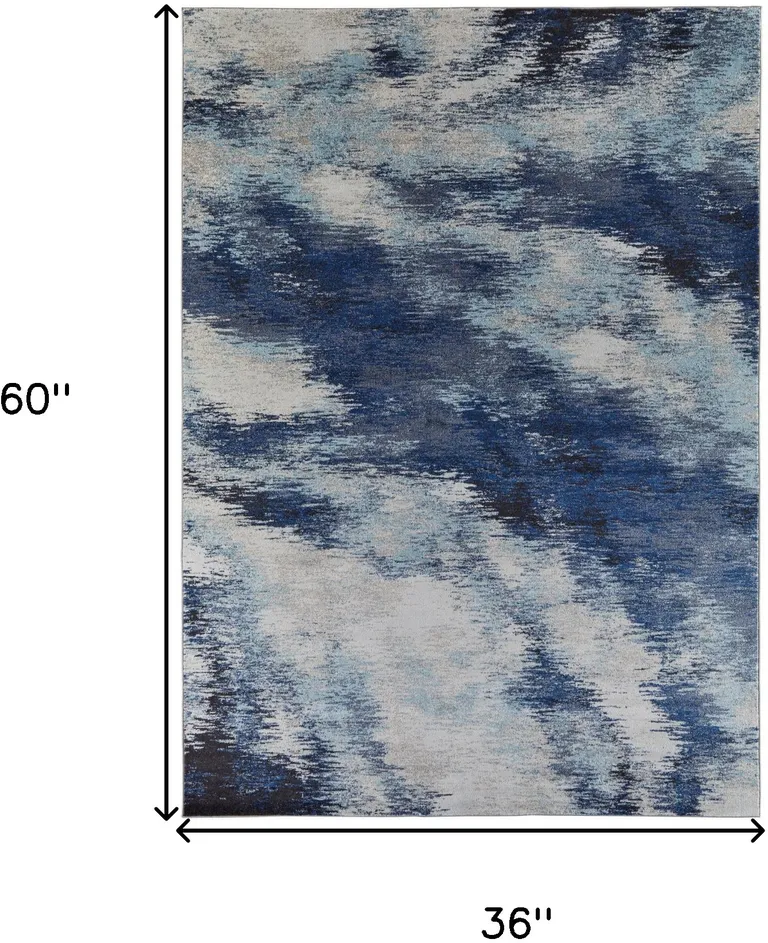 Blue And Ivory Abstract Power Loom Stain Resistant Area Rug Photo 3