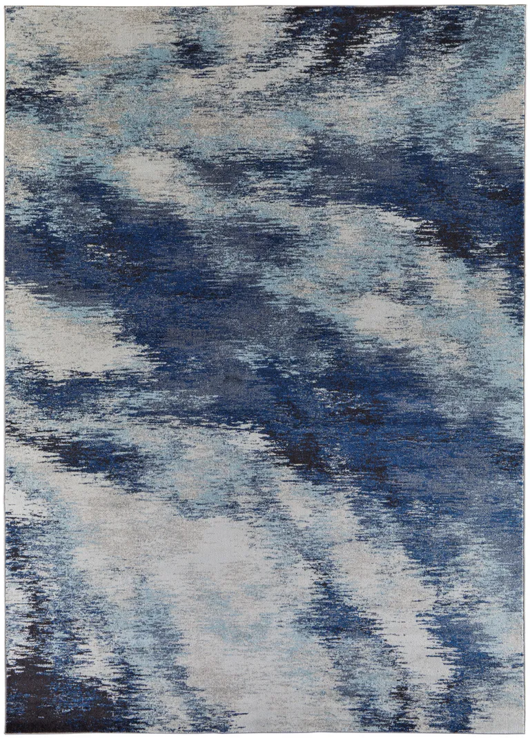 Blue And Ivory Abstract Power Loom Stain Resistant Area Rug Photo 4