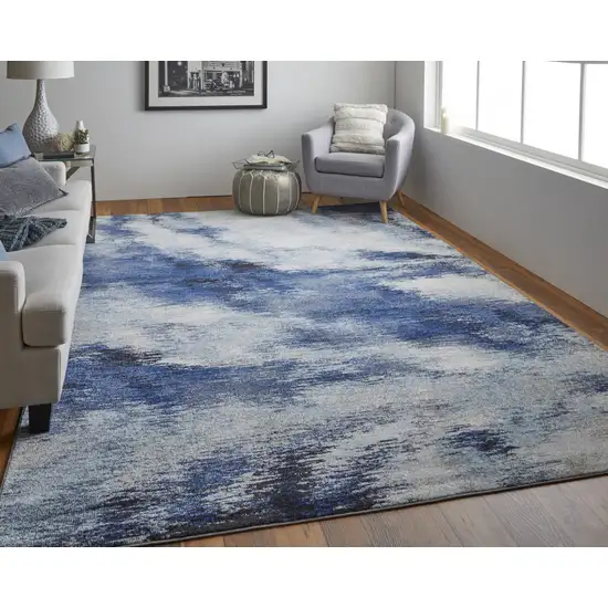 Blue And Ivory Abstract Power Loom Stain Resistant Area Rug Photo 3