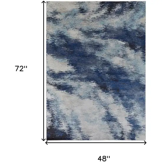 Blue And Ivory Abstract Power Loom Stain Resistant Area Rug Photo 4