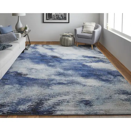 Blue And Ivory Abstract Power Loom Stain Resistant Area Rug Photo 2