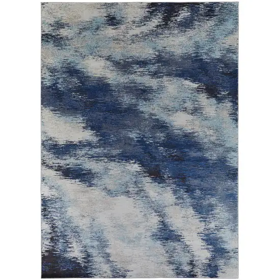 Blue And Ivory Abstract Power Loom Stain Resistant Area Rug Photo 1