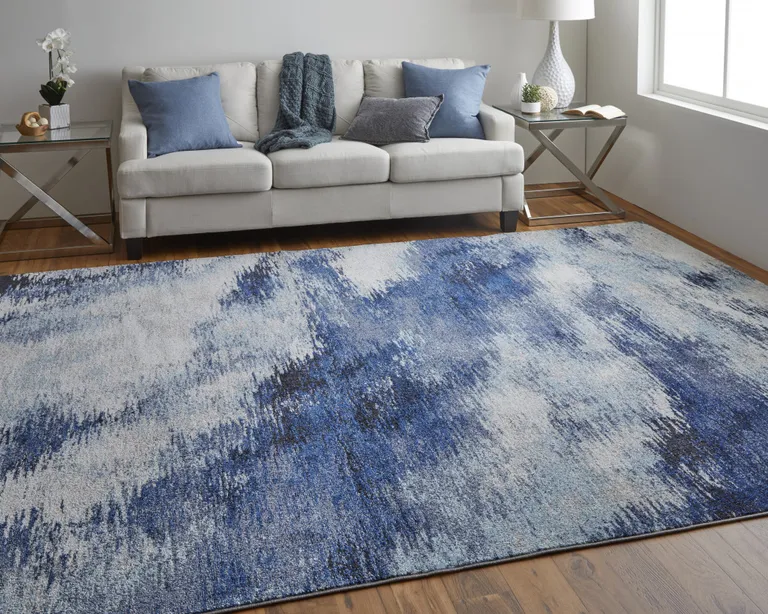 Blue And Ivory Abstract Power Loom Stain Resistant Area Rug Photo 5