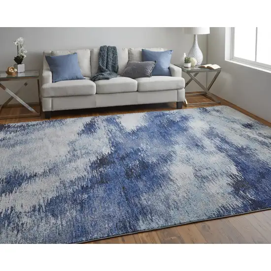 Blue And Ivory Abstract Power Loom Stain Resistant Area Rug Photo 7