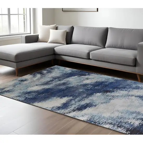 Blue and Ivory Abstract Power Loom Non Skid Area Rug Photo 1