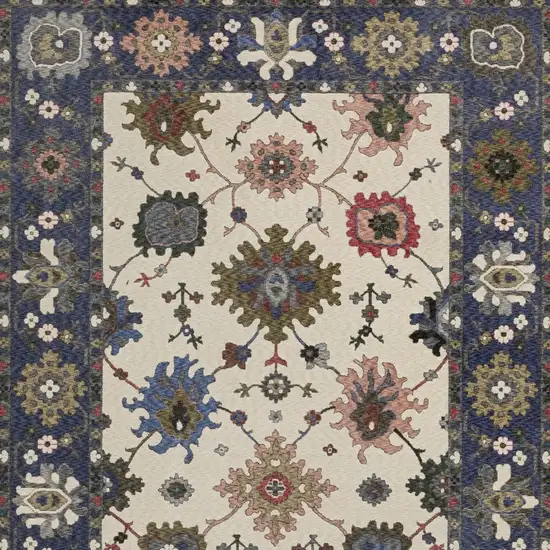 Blue And Ivory Floral Area Rug With Fringe Photo 9