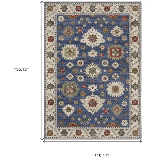 Blue And Ivory Floral Area Rug With Fringe Photo 3