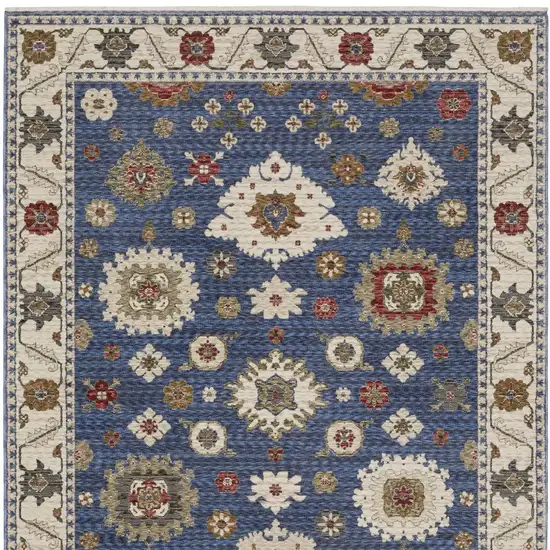 Blue And Ivory Floral Area Rug With Fringe Photo 9