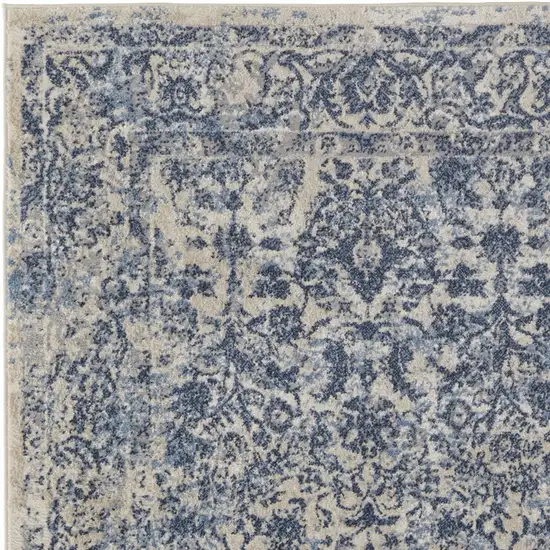 Blue And Ivory Floral Power Loom Distressed Area Rug Photo 3