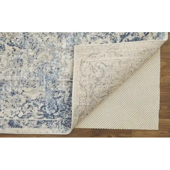 Blue And Ivory Floral Power Loom Distressed Area Rug Photo 3