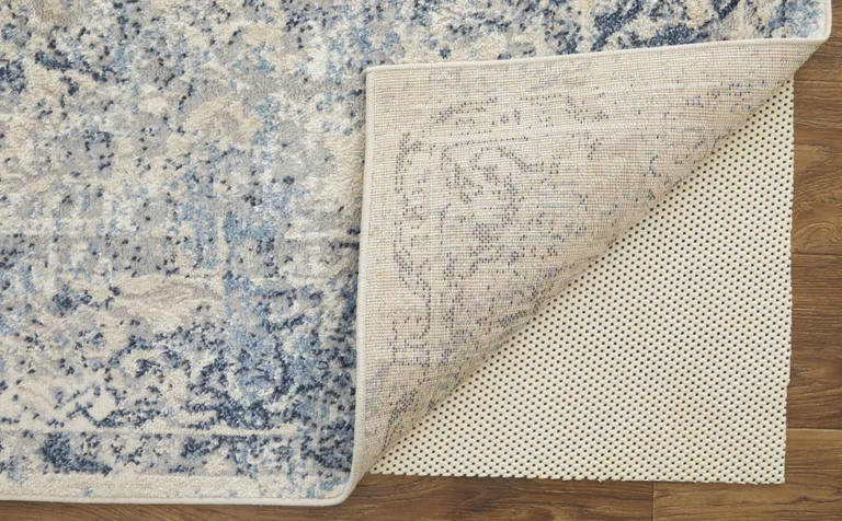 Blue And Ivory Floral Power Loom Distressed Area Rug Photo 3