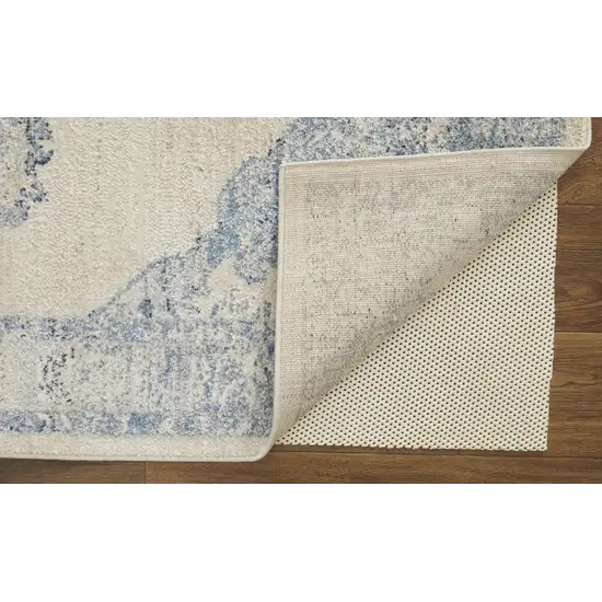 Blue And Ivory Floral Power Loom Distressed Area Rug Photo 3