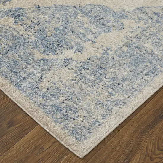 Blue And Ivory Floral Power Loom Distressed Area Rug Photo 8