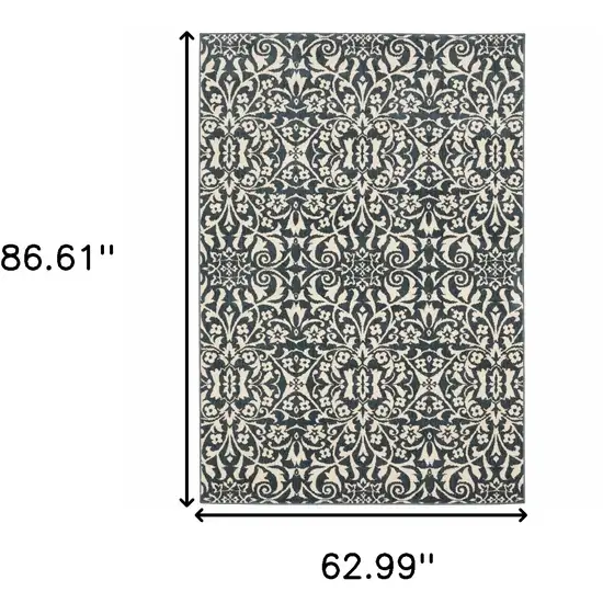 Blue And Ivory Floral Power Loom Stain Resistant Area Rug Photo 10