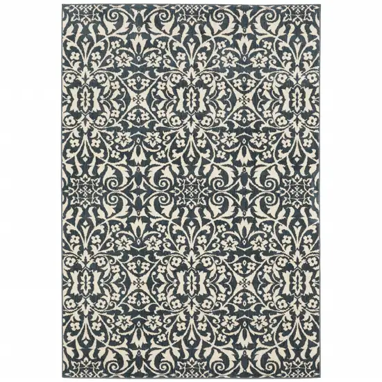 Blue And Ivory Floral Power Loom Stain Resistant Area Rug Photo 1