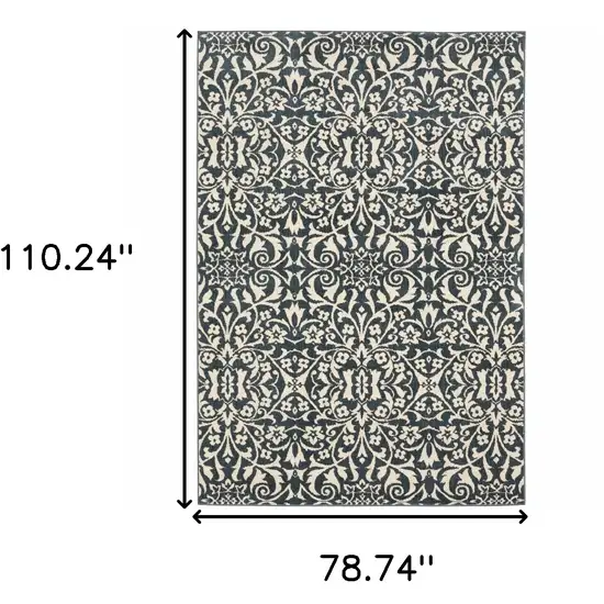 Blue And Ivory Floral Power Loom Stain Resistant Area Rug Photo 10