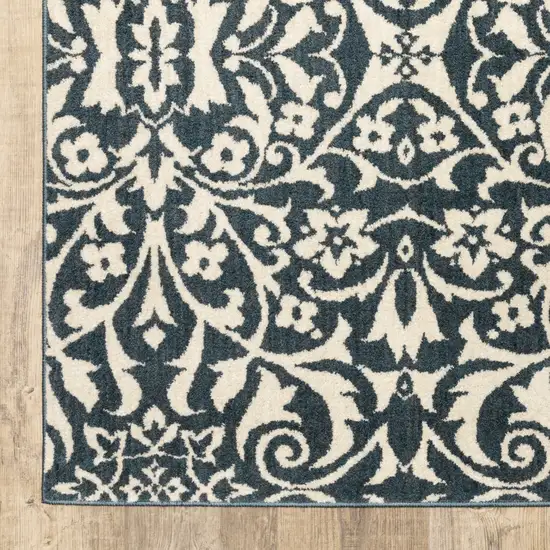 Blue And Ivory Floral Power Loom Stain Resistant Area Rug Photo 9