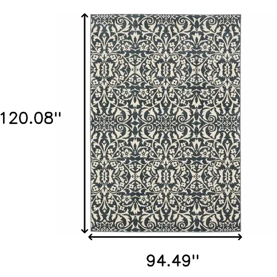 Blue And Ivory Floral Power Loom Stain Resistant Area Rug Photo 10