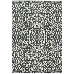 Photo of Blue And Ivory Floral Power Loom Stain Resistant Area Rug