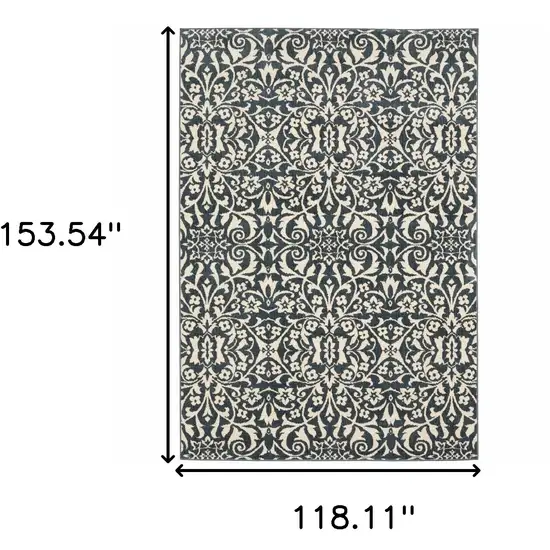 Blue And Ivory Floral Power Loom Stain Resistant Area Rug Photo 10