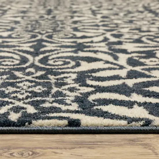 Blue And Ivory Floral Power Loom Stain Resistant Area Rug Photo 7