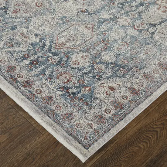 Blue And Ivory Floral Power Loom Stain Resistant Area Rug Photo 3