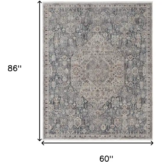 Blue and Ivory Floral Power Loom Area Rug Photo 3