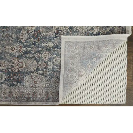 Blue And Ivory Floral Power Loom Stain Resistant Area Rug Photo 6