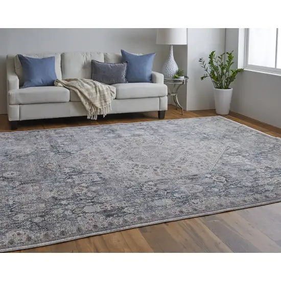 Blue And Ivory Floral Power Loom Stain Resistant Area Rug Photo 9