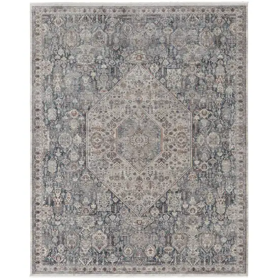 Blue And Ivory Floral Power Loom Stain Resistant Area Rug Photo 1