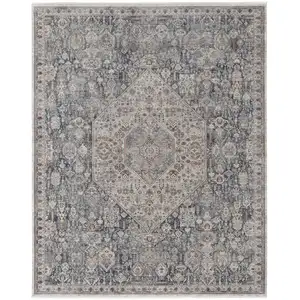 Photo of Blue And Ivory Floral Power Loom Stain Resistant Area Rug