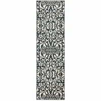 Photo of Blue And Ivory Floral Power Loom Stain Resistant Runner Rug