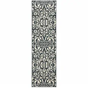 Photo of Blue And Ivory Floral Power Loom Stain Resistant Runner Rug