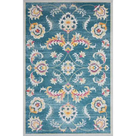 Blue And Ivory Floral Stain Resistant Indoor Outdoor Area Rug Photo 1