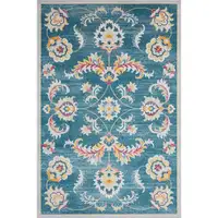 Photo of Blue And Ivory Floral Stain Resistant Indoor Outdoor Area Rug