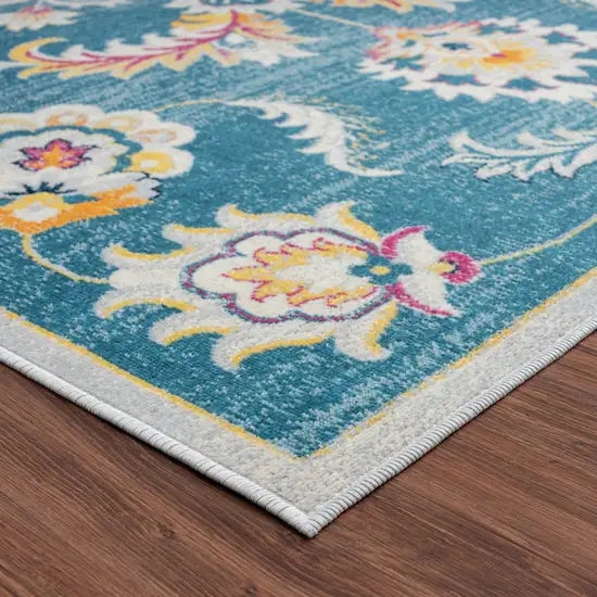 Blue And Ivory Floral Stain Resistant Indoor Outdoor Area Rug Photo 4